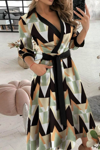 Vestidos casuales con cuello en V, estampados, patchwork y vendaje (6 colores)