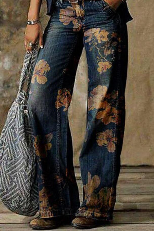 Casual Print Patchwork Boot Cut Denim Jeans(8 Colors)