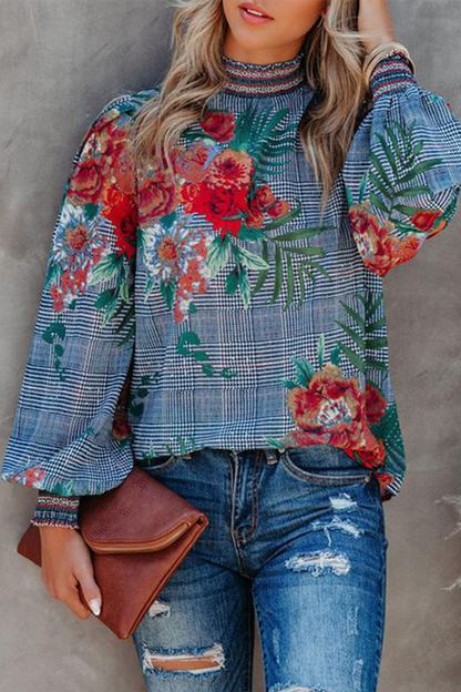 Tops casuales de cuello alto con abertura y estampado de rayas