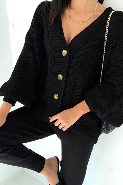 Conjunto informal de dos piezas con cuello en V, manga larga y parches sólidos