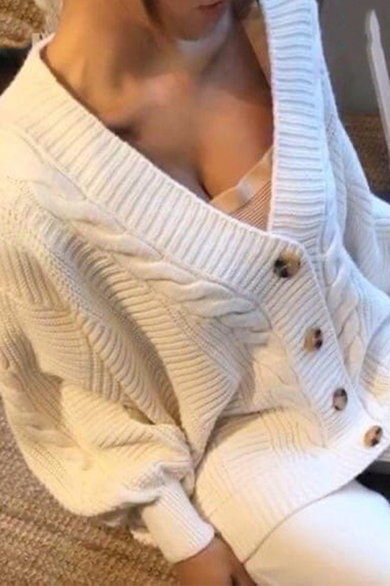 Conjunto informal de dos piezas con cuello en V, manga larga y parches sólidos