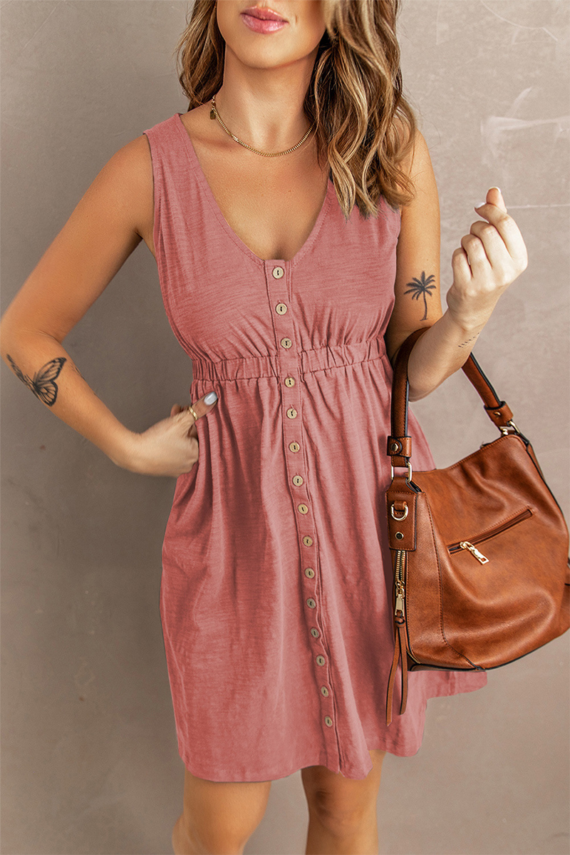 Vestidos casuales de falda pastel con cuello en U liso (5 colores)