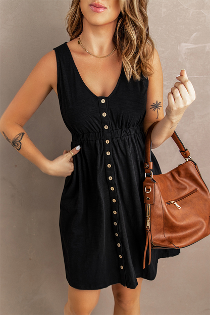 Vestidos casuales de falda pastel con cuello en U liso (5 colores)