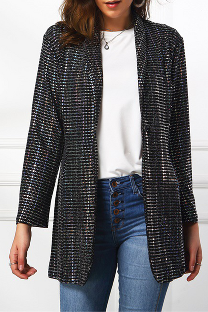 Prendas de abrigo de cuello vuelto con lentejuelas sólidas de moda