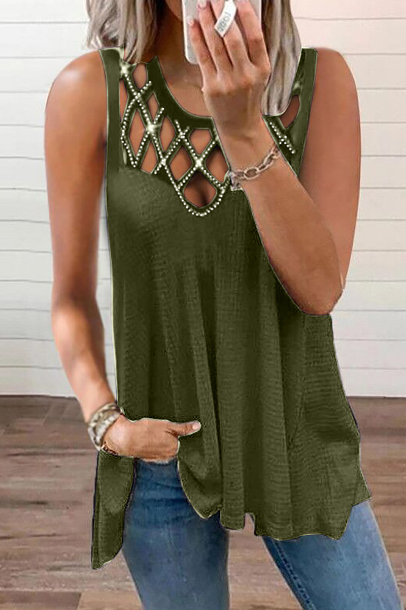Tops casuales de cuello redondo ahuecados y sólidos