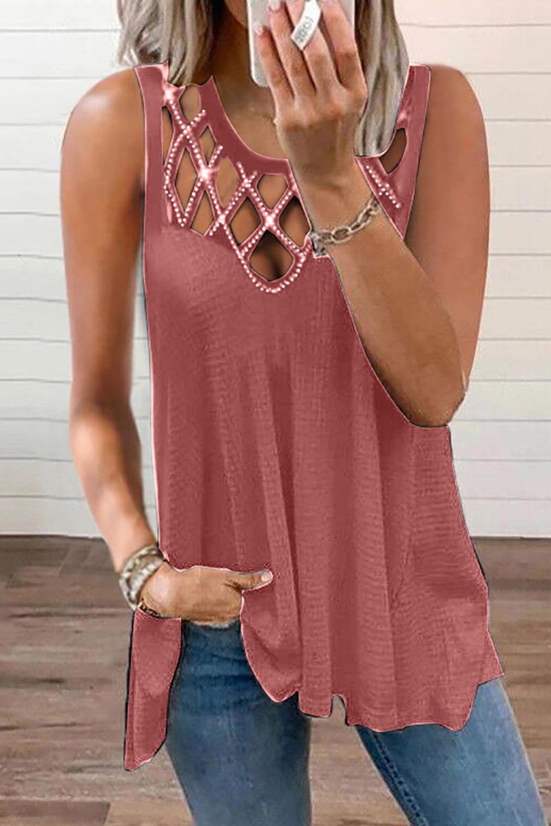 Tops casuales de cuello redondo ahuecados y sólidos