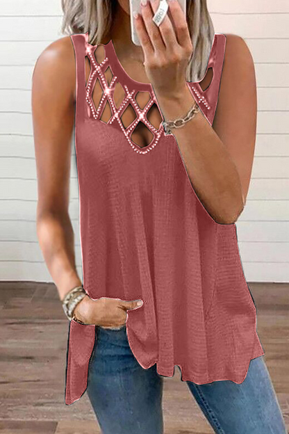 Tops casuales de cuello redondo ahuecados y sólidos