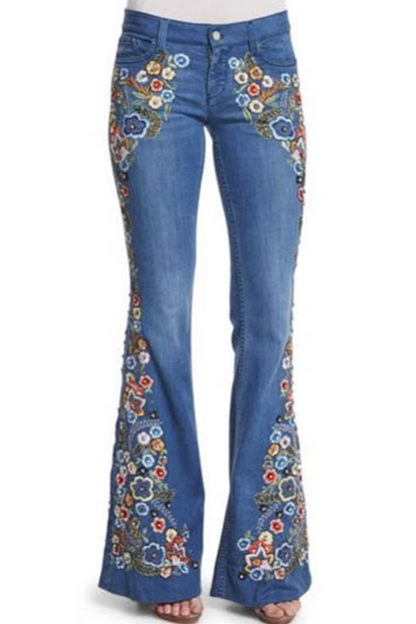 Vaqueros de mezclilla con corte de bota y estampado casual de patchwork