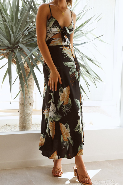 Vestidos casuales lisos con abertura en la parte delantera y tirantes finos