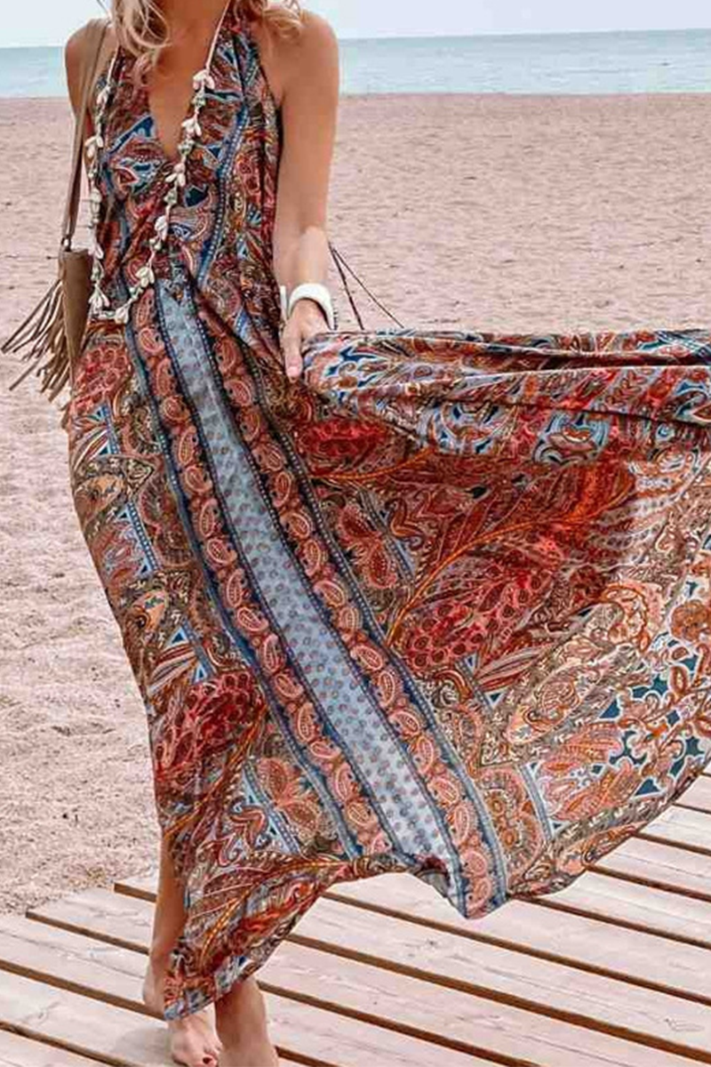 Vestidos rectos casuales con cuello en V y malla con estampado