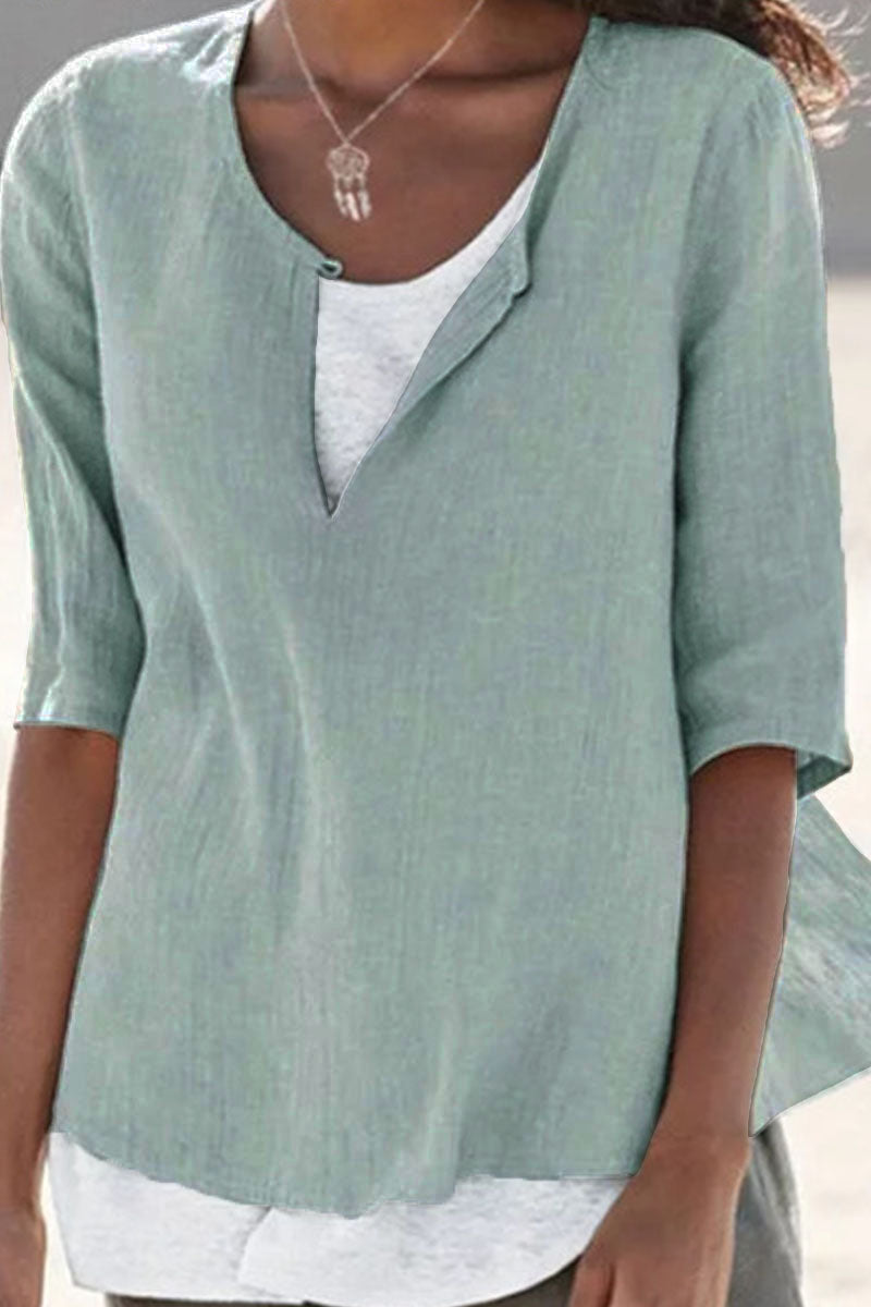 Tops de cuello en V con parches lisos y sencillos de moda (12 colores)