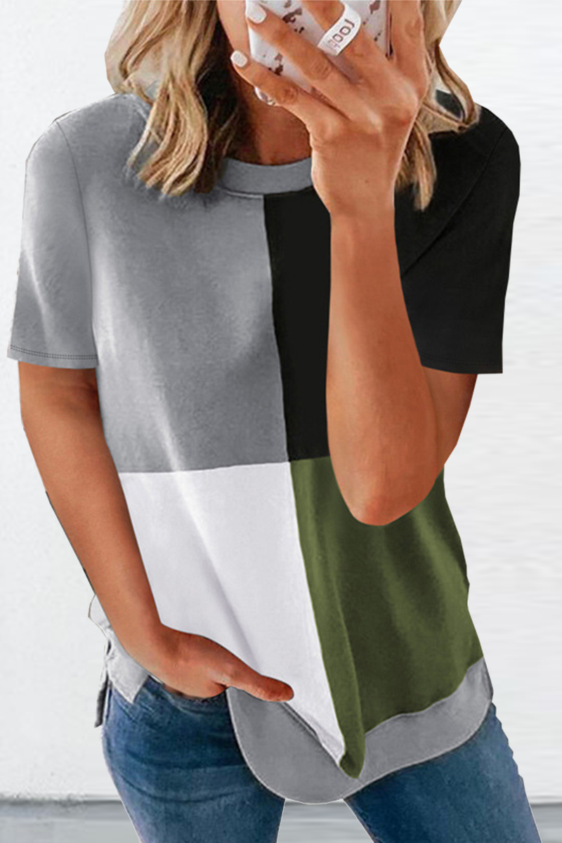 Casual Solid Split Joint O Neck T-Shirts(2 colors)