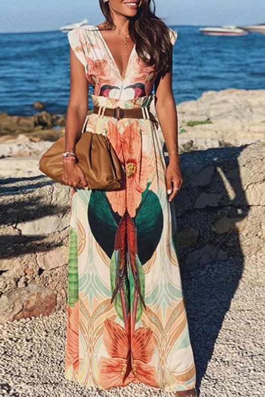 Monos rectos con cuello en V y estampado casual de patchwork