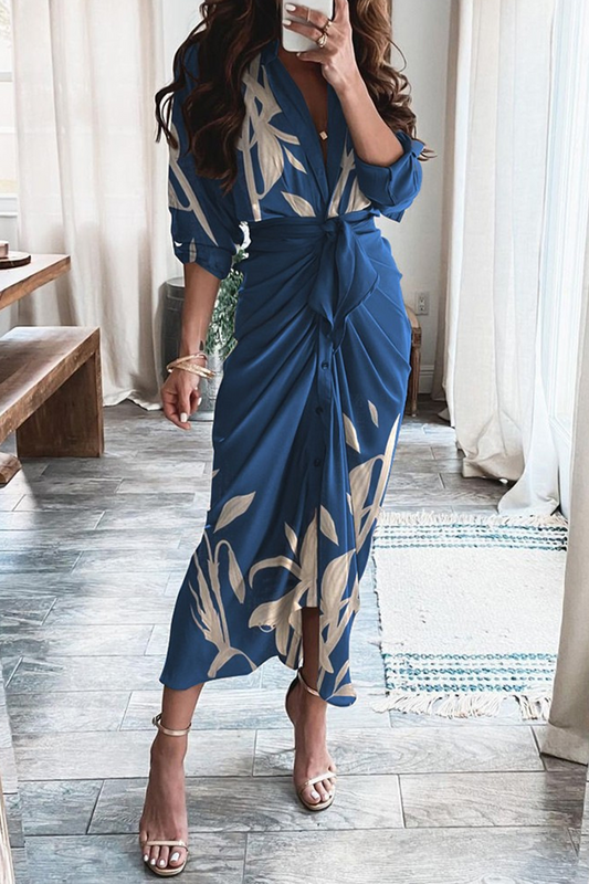 Vestido informal con cuello en V, estampado de patchwork e irregular (3 colores)