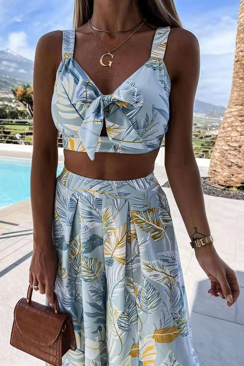 Conjunto informal de dos piezas con cuello en V, sin mangas y estampado de patchwork (3 colores)