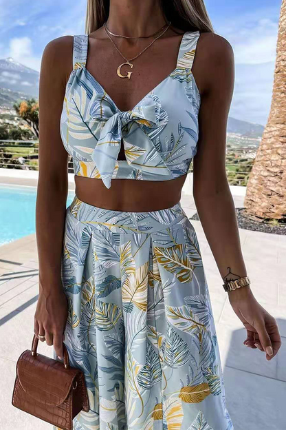 Conjunto informal de dos piezas con cuello en V, sin mangas y estampado de patchwork (3 colores)