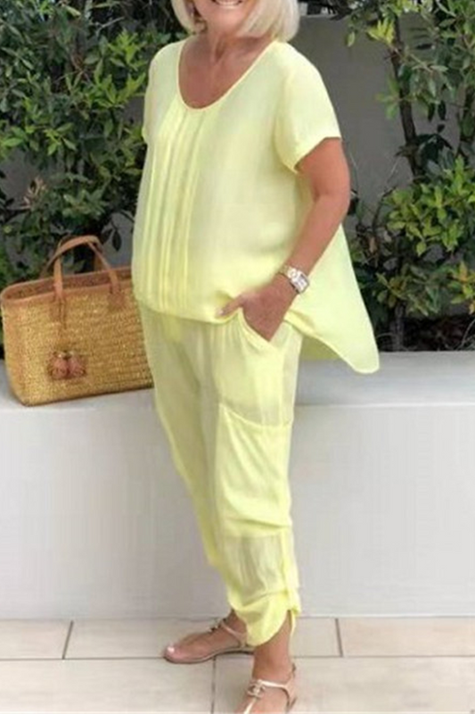 Pantalones casuales de color liso con abertura en la cintura y cintura media de harén