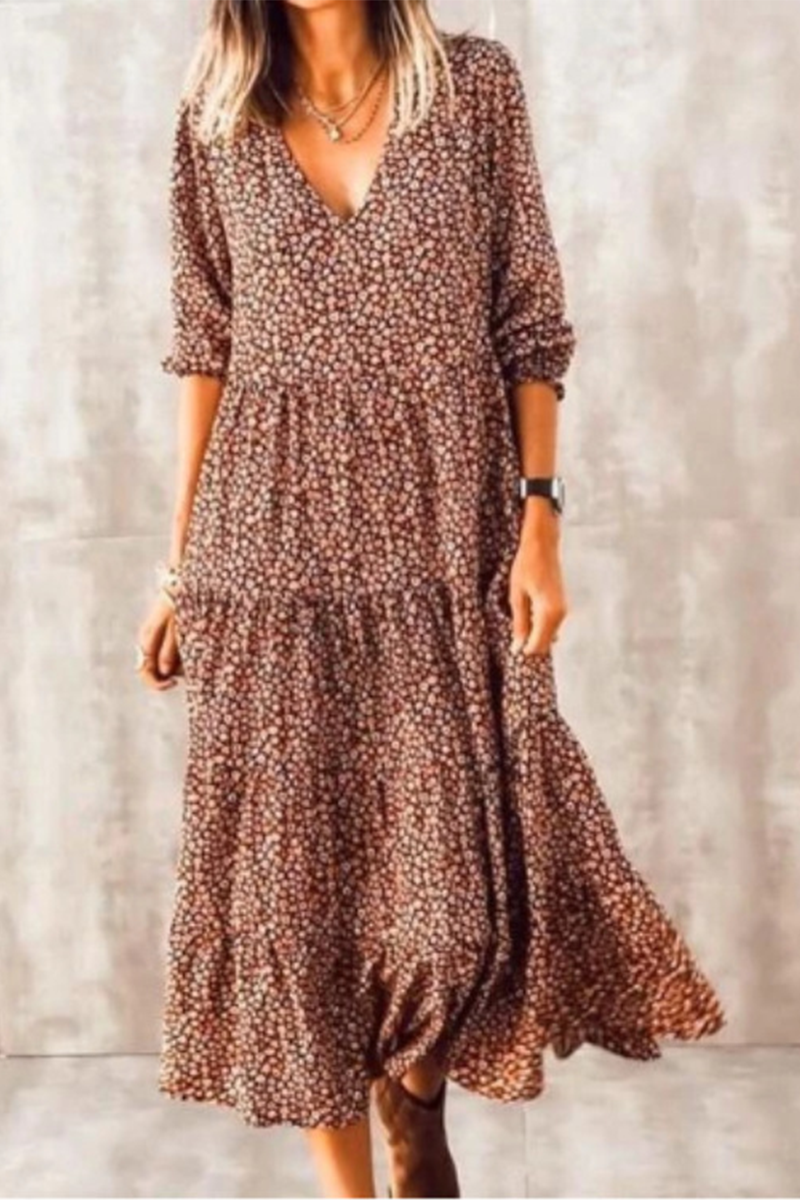 Vestidos casuales con estampado de pastel, escote en V y abertura en la parte superior