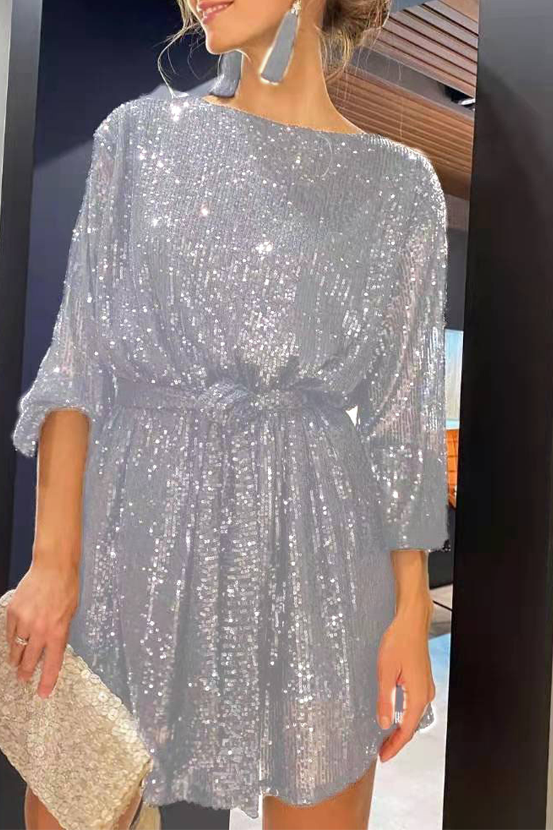 Sexy Solid Sequins Off the Shoulder Waist Skirt Dresses(7 Colors)