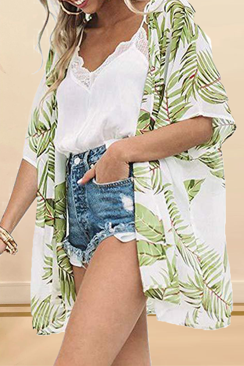 Tops casuales con cuello tipo cárdigan con abertura y estampado