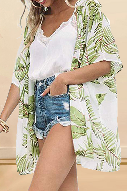 Tops casuales con cuello tipo cárdigan con abertura y estampado