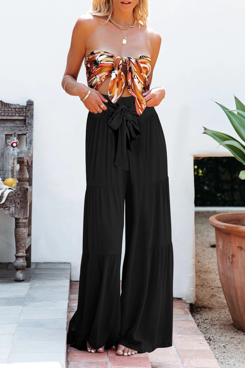 Pantalones casuales de color liso con abertura y cintura media, holgados y con altavoz (6 colores)