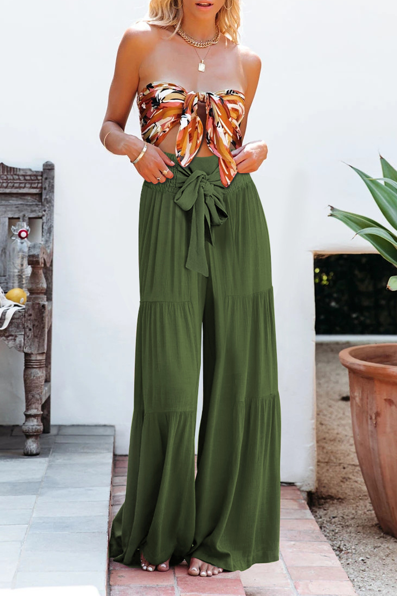 Pantalones casuales de color liso con abertura y cintura media, holgados y con altavoz (6 colores)