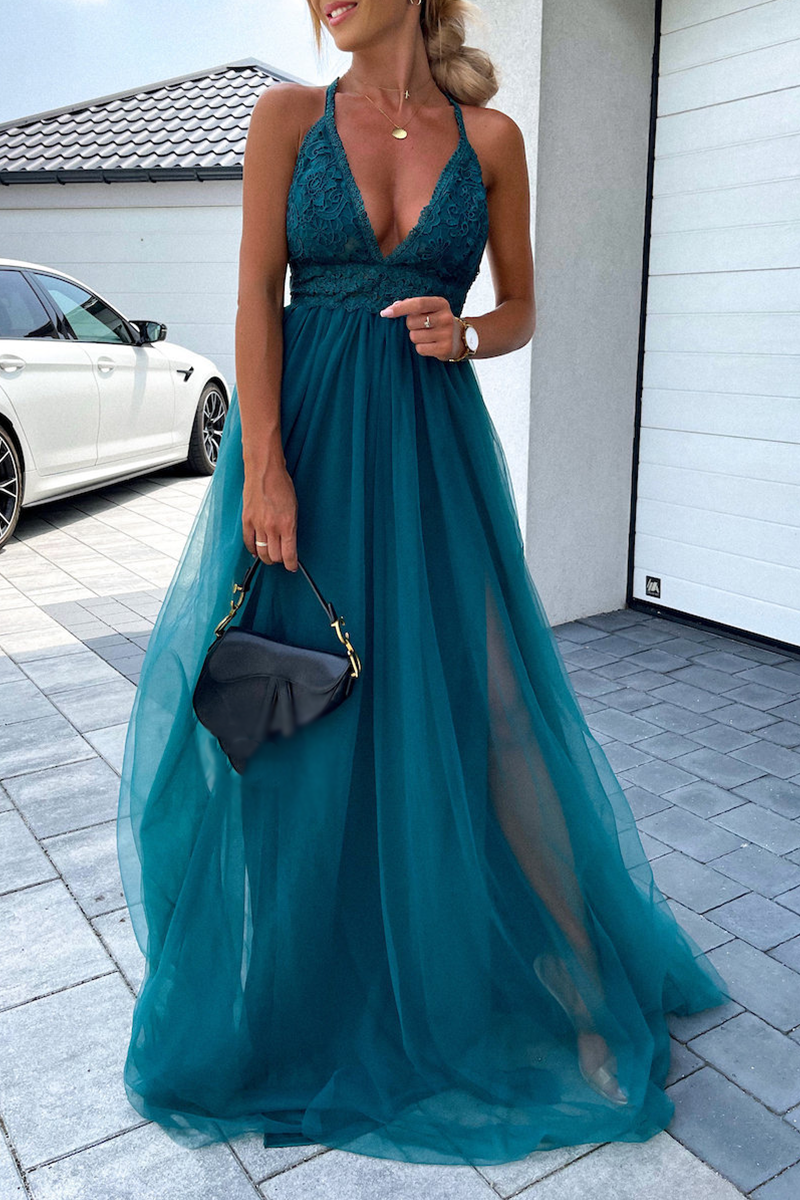 Vestidos sexis con falda de pastel y cuello halter de malla sólida