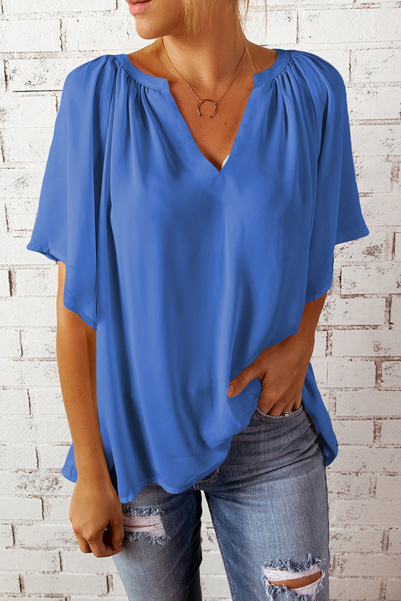 Camisetas casuales lisas con cuello en V y abertura en la parte superior (6 colores £©