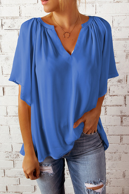 Camisetas casuales lisas con cuello en V y abertura en la parte superior (6 colores £©
