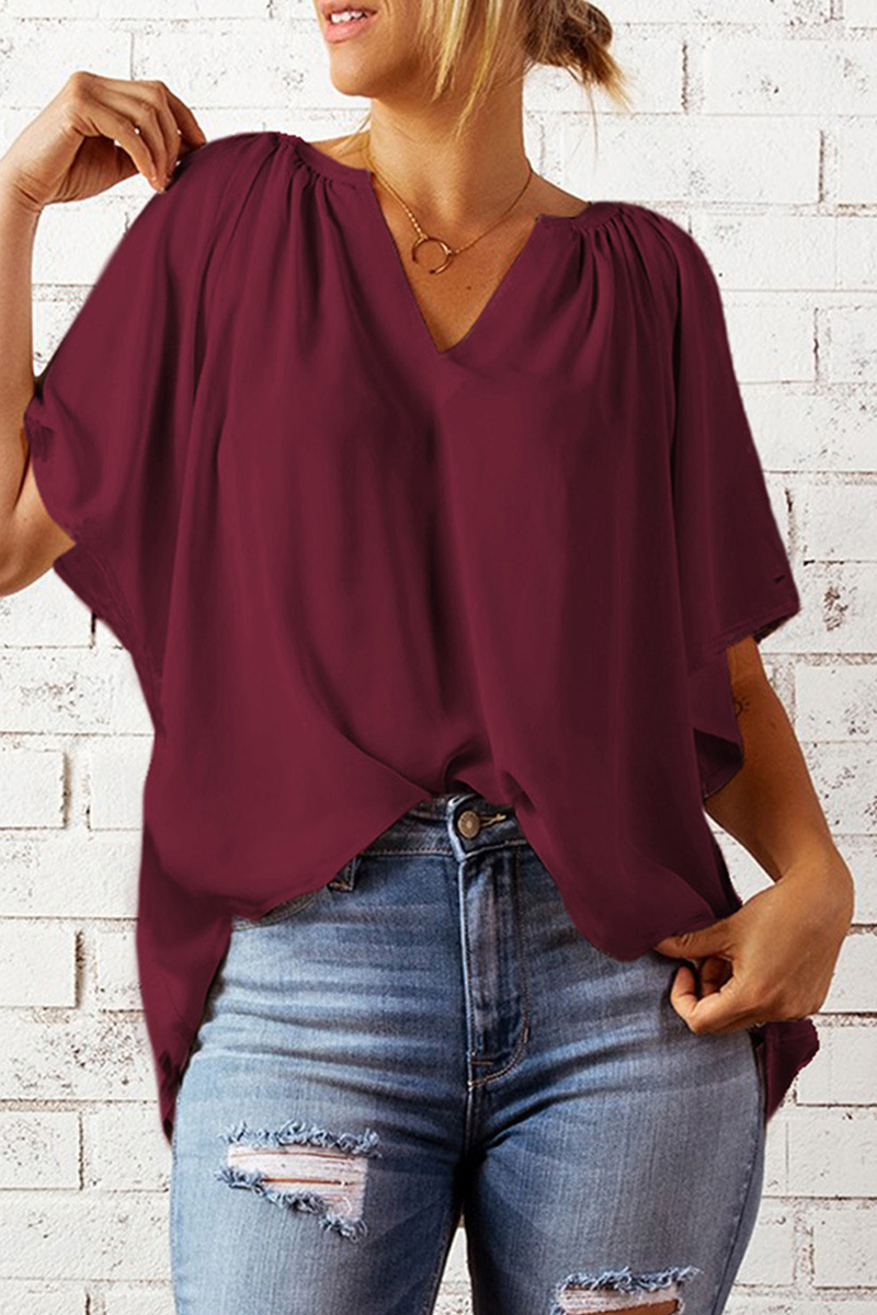 Camisetas casuales lisas con cuello en V y abertura en la parte superior (6 colores £©