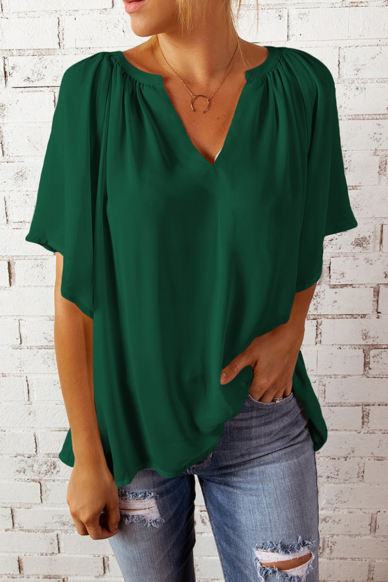 Camisetas casuales lisas con cuello en V y abertura en la parte superior (6 colores £©