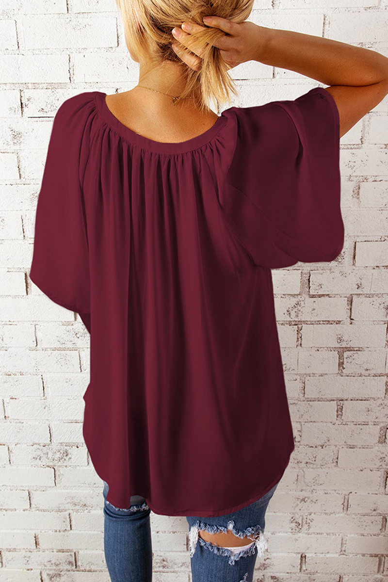 Camisetas casuales lisas con cuello en V y abertura en la parte superior (6 colores £©