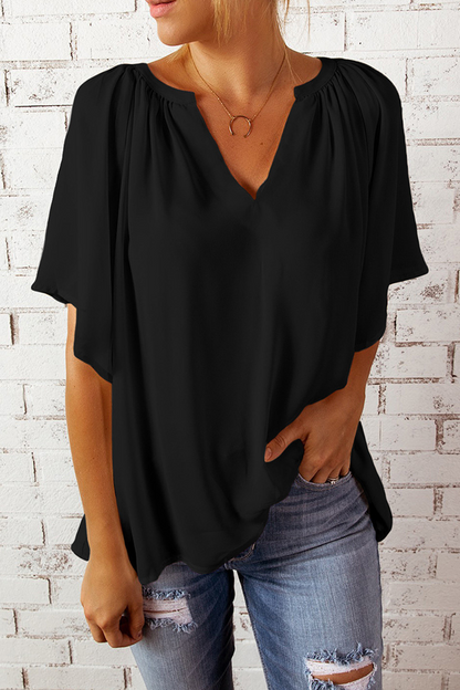 Camisetas casuales lisas con cuello en V y abertura en la parte superior (6 colores £©