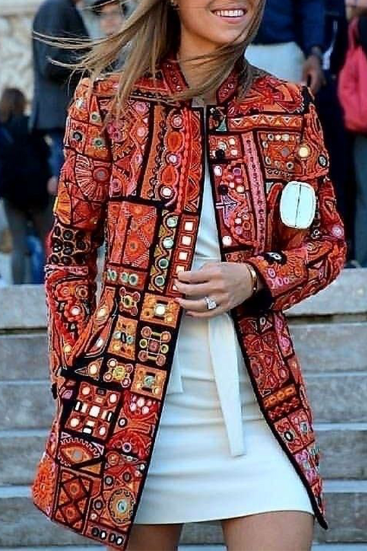 Prendas de abrigo informales con cuello tipo cárdigan y estampado de patchwork