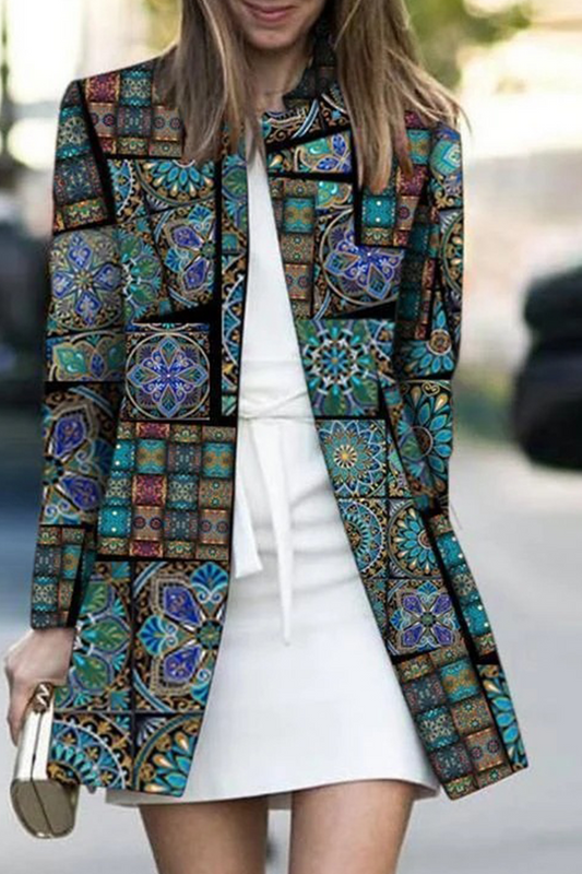 Prendas de abrigo informales con cuello tipo cárdigan y estampado de patchwork