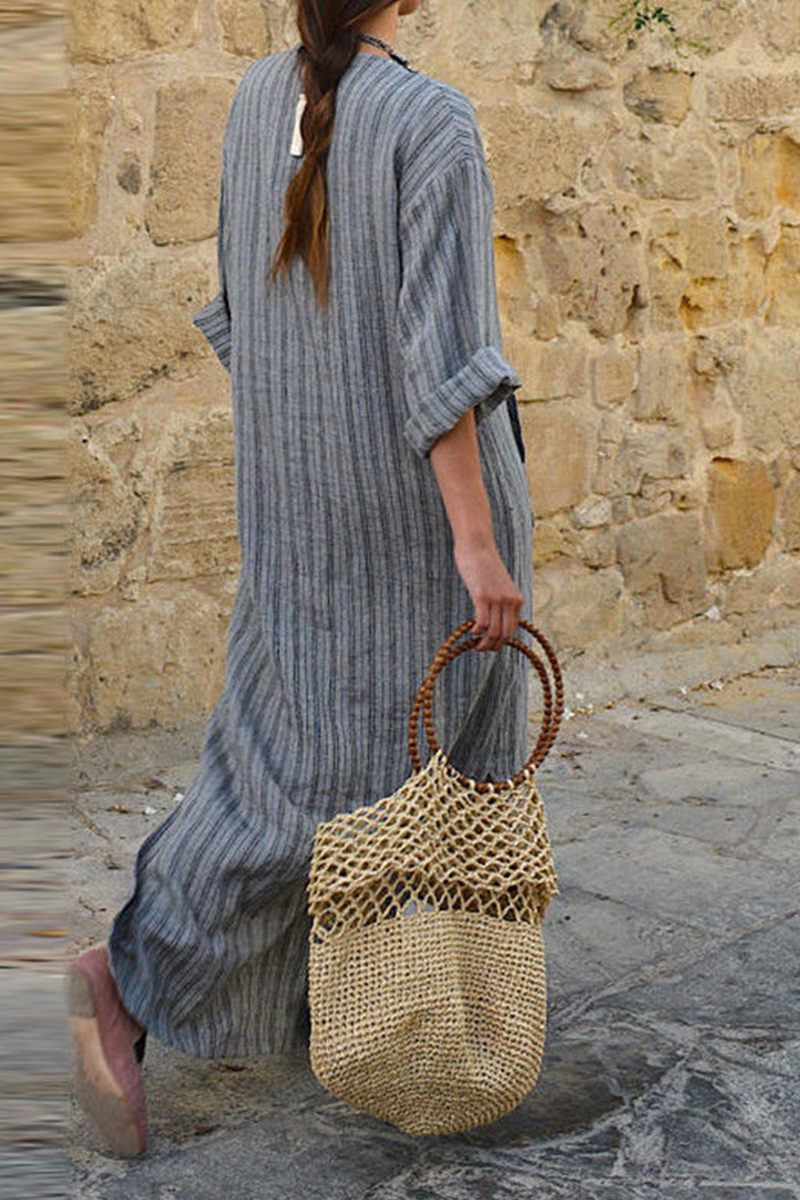 Vestidos rectos casuales con cuello en V y rayas de patchwork (3 colores)