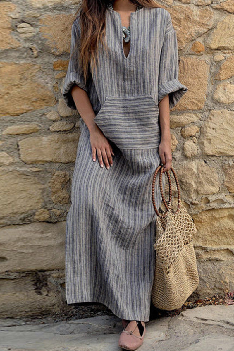 Vestidos rectos casuales con cuello en V y rayas de patchwork (3 colores)