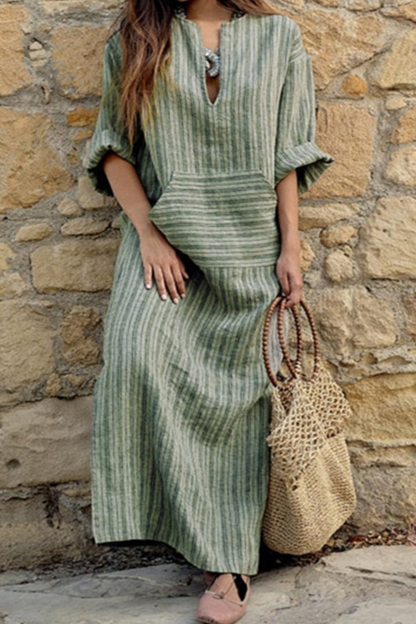Vestidos rectos casuales con cuello en V y rayas de patchwork (3 colores)