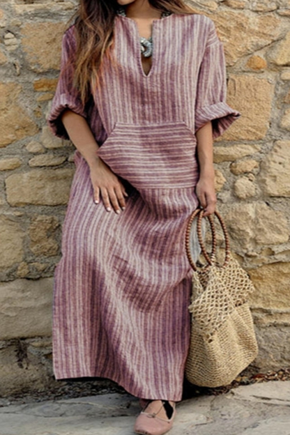 Vestidos rectos casuales con cuello en V y rayas de patchwork (3 colores)