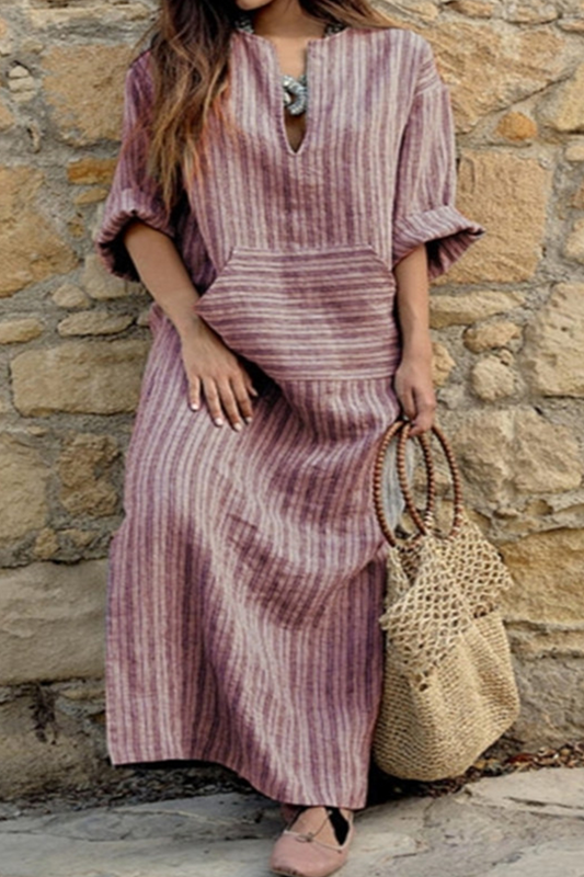 Vestidos rectos casuales con cuello en V y rayas de patchwork (3 colores)