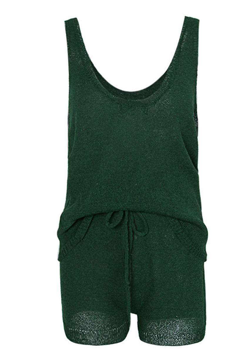 Conjunto informal de dos piezas con cuello en V, sin mangas y parches sólidos (5 colores)