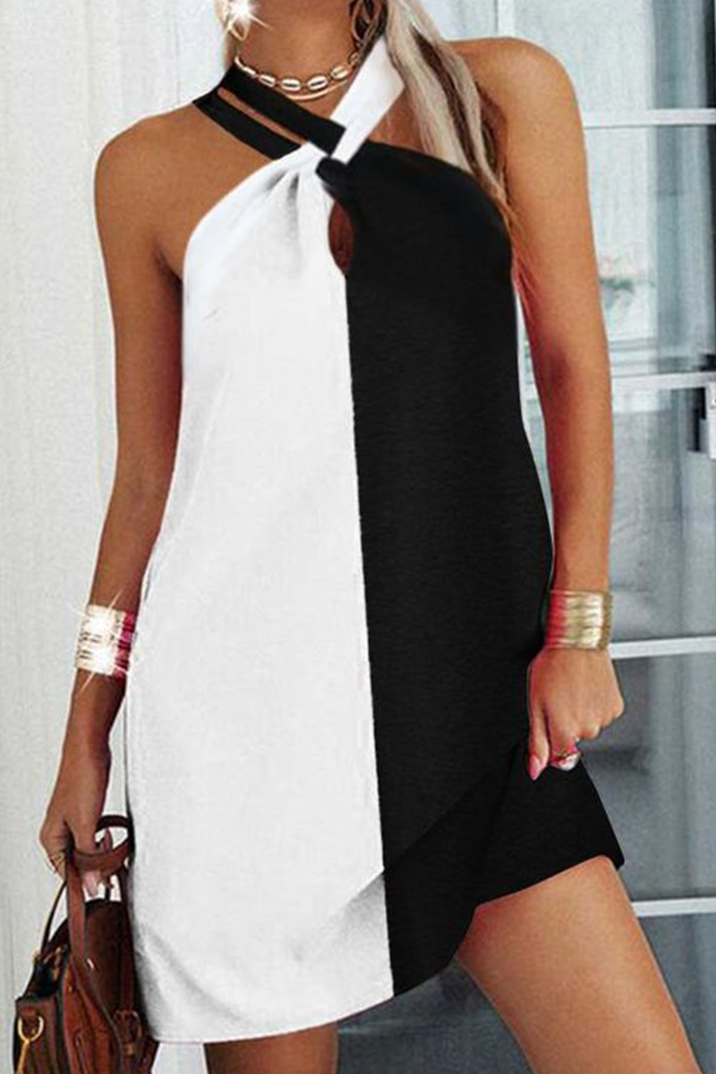 Vestidos casuales rectos con cuello halter y parches de leopardo (3 colores)