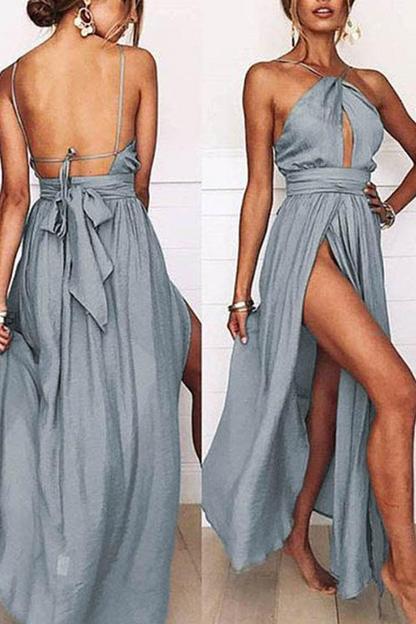 Vestido sexy de corte irregular con cuello halter y abertura alta