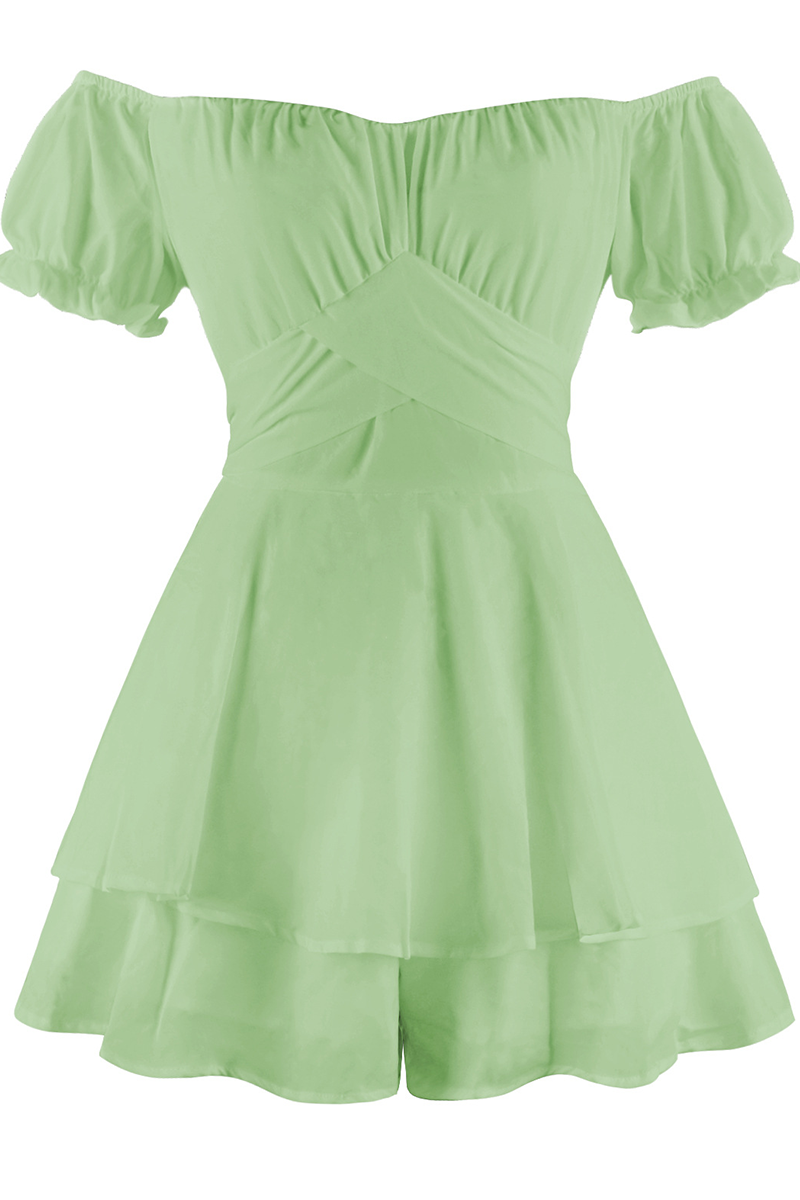 Mono informal liso con volantes y hombros descubiertos (9 colores)