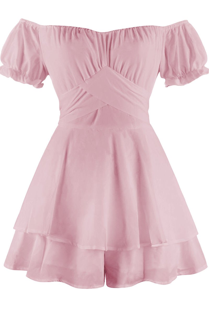 Mono informal liso con volantes y hombros descubiertos (9 colores)