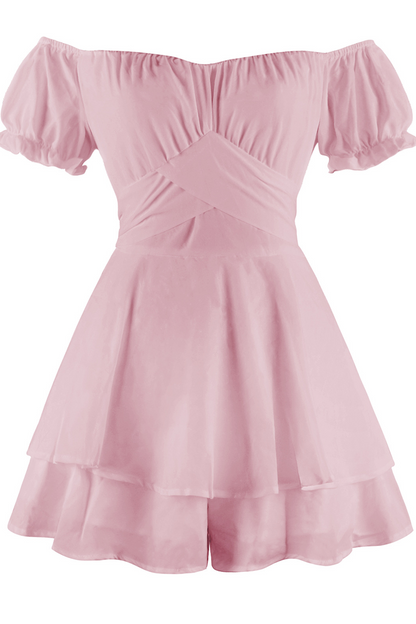 Mono informal liso con volantes y hombros descubiertos (9 colores)