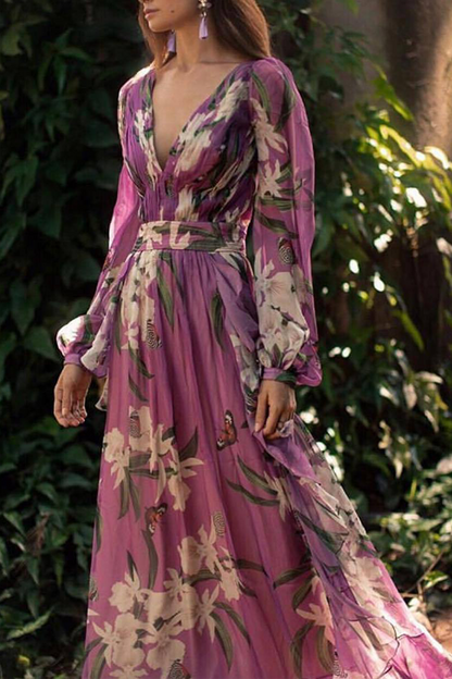 Vestidos casuales con falda y escote en V de malla y estampado