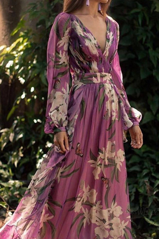Vestidos casuales con falda y escote en V de malla y estampado