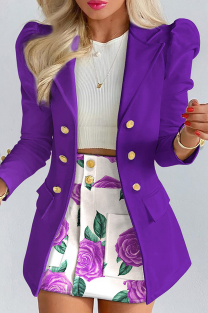 Conjunto informal de dos piezas con estampado de patchwork, cuello vuelto, manga larga (12 colores)